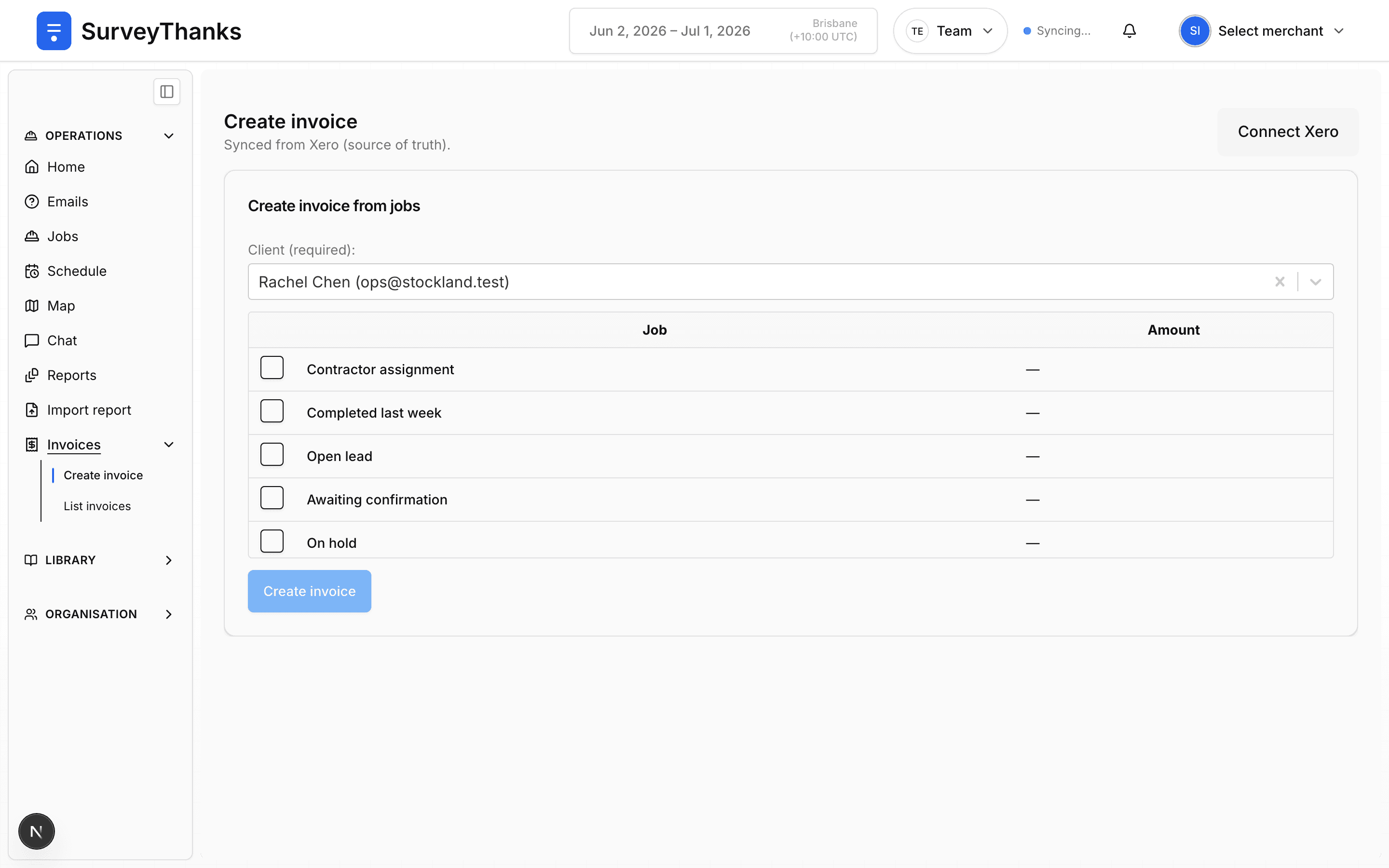 SurveyThanks invoicing synced with Xero
